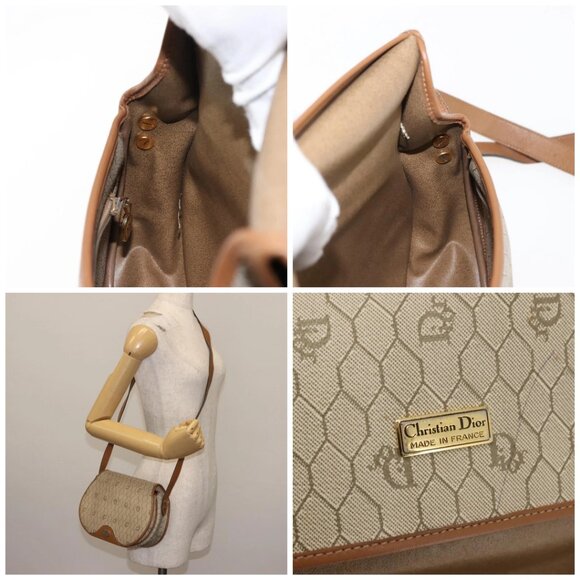 Christian Dior Honeycomb Canvas Shoulder Bag PVC Leather Beige - Picture 15 of 15